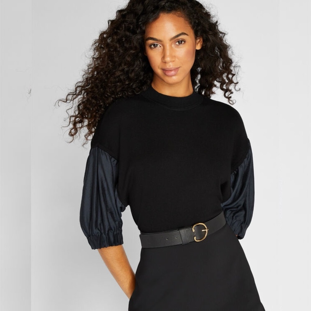 NWT Club Monaco Woven Sleeve Crewneck Sweater